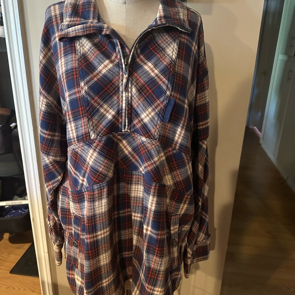 Free People Plaid Half-Zip Pullover